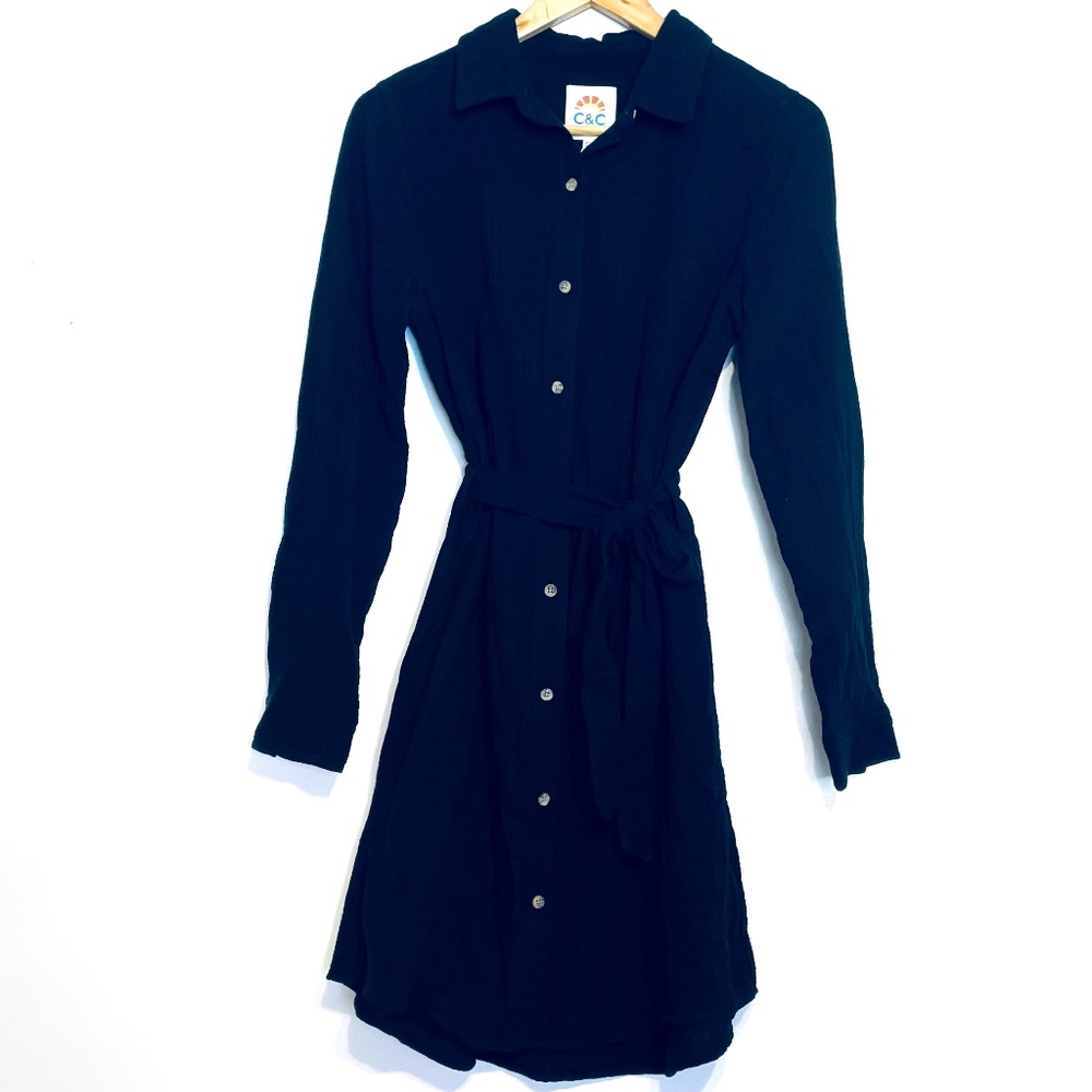 C&C Long Sleeves Shirt Dress in Gauze